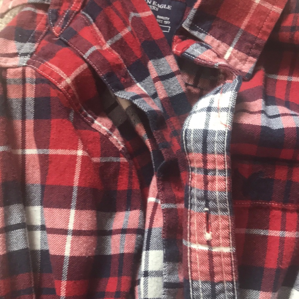 AE Prep fit Red White Blue Plaid Flannel